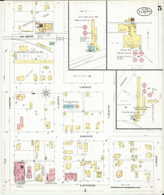 Sanborn Fire Insurance Map from Eldora, Hardin County, Iowa (1900), Sheet #0005 - Historic Sanborn Fire Insurance Map Print, vintage old map wall art
