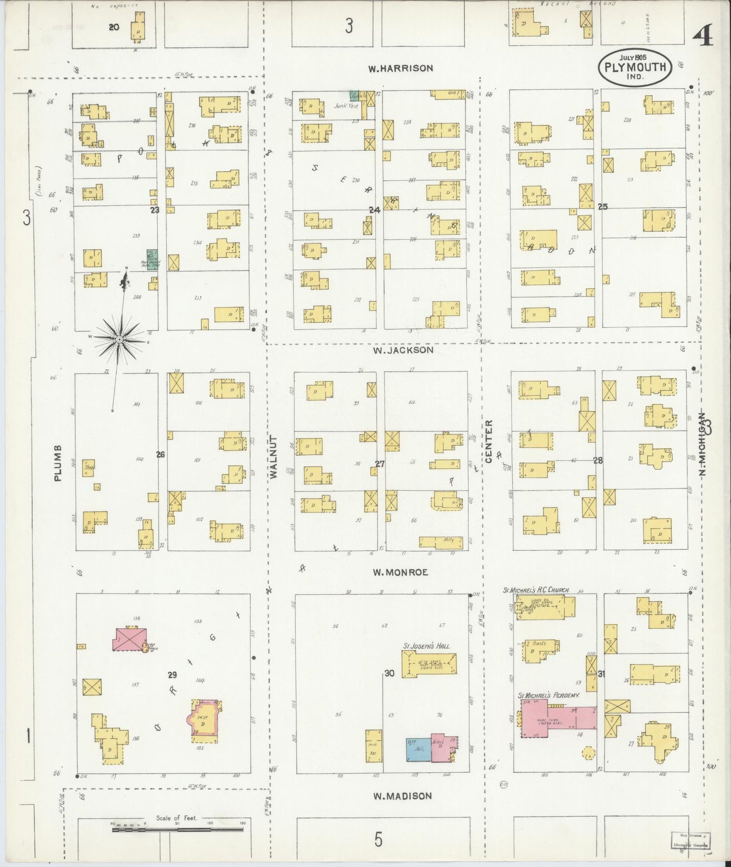 Sanborn Fire Insurance Map from Plymouth, Marhshall County, Indiana (1905), Sheet #0004 - Complete Map Set gallery image, historic Sanborn map, vintage wall art, Indiana Indiana