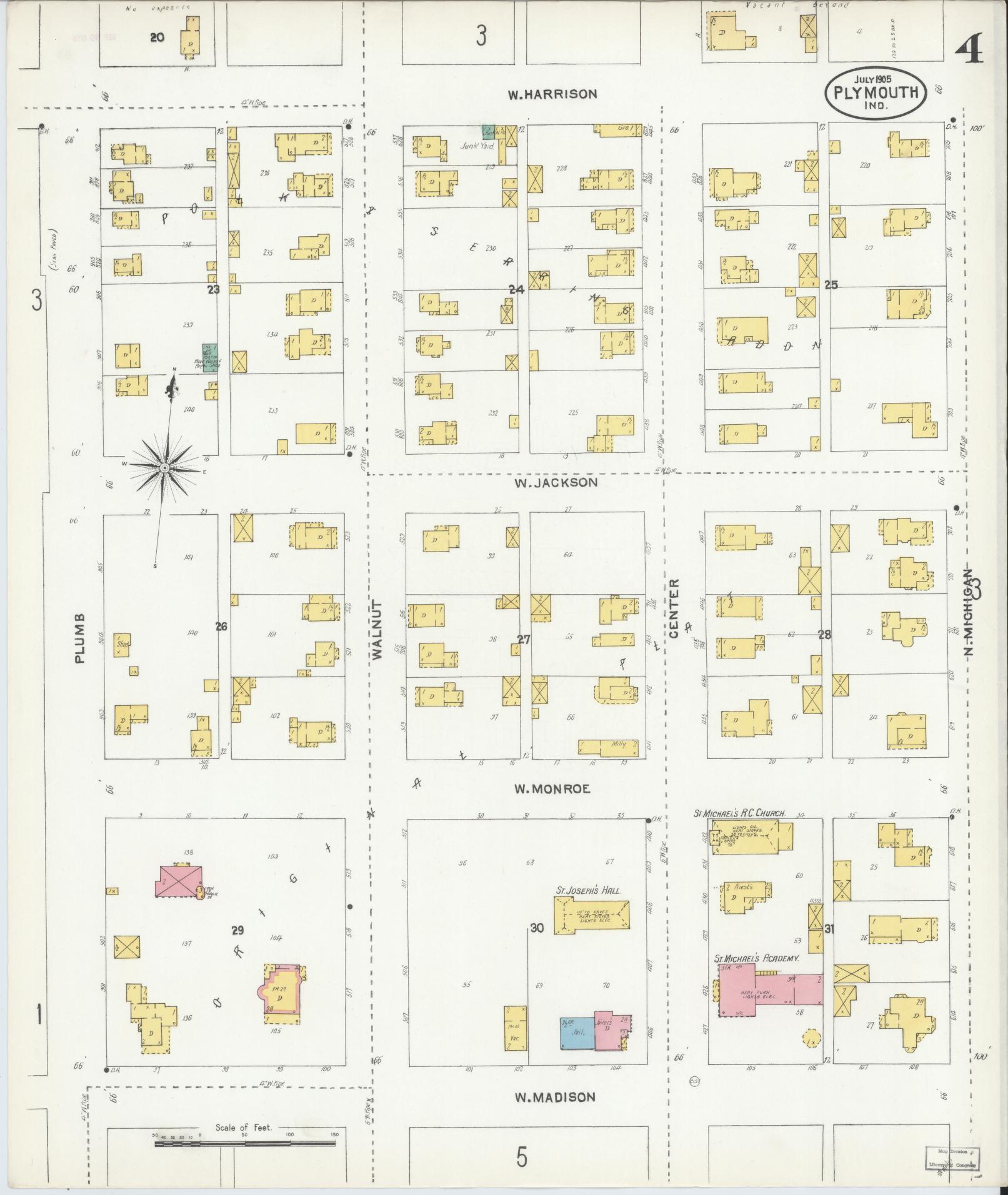 Sanborn Fire Insurance Map from Plymouth, Marhshall County, Indiana (1905), Sheet #0004 - Complete Map Set gallery image, historic Sanborn map, vintage wall art, Indiana Indiana