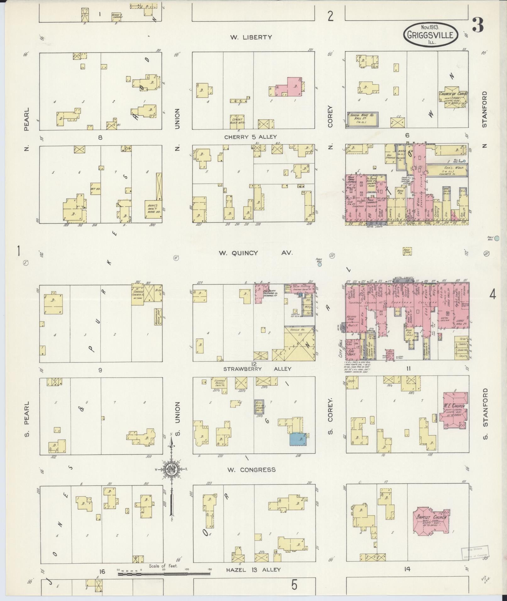 Sanborn Fire Insurance Map from Griggsville, Pike County, Illinois (1913), Sheet #0003 - Complete Map Set gallery image, historic Sanborn map, vintage wall art, Illinois Illinois