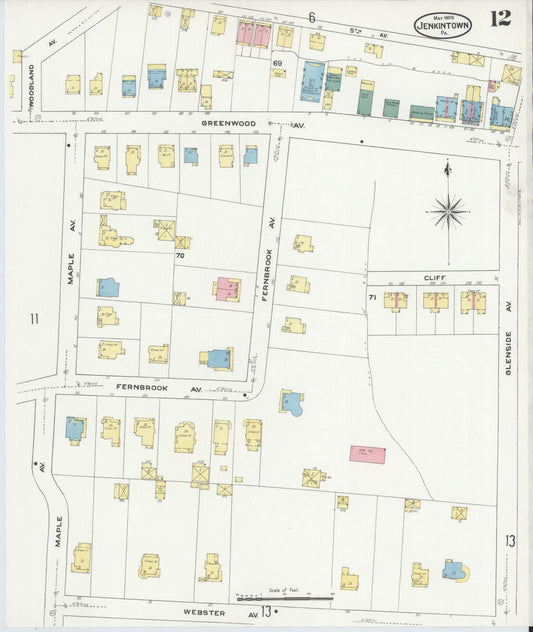Sanborn Fire Insurance Map from Jenkintown, Montgomery County, Pennsylvania (1909), Sheet #0012 - Historic Sanborn Fire Insurance Map Print, vintage old map wall art, antique decor, genealogy gift, Pennsylvania Pennsylvania map