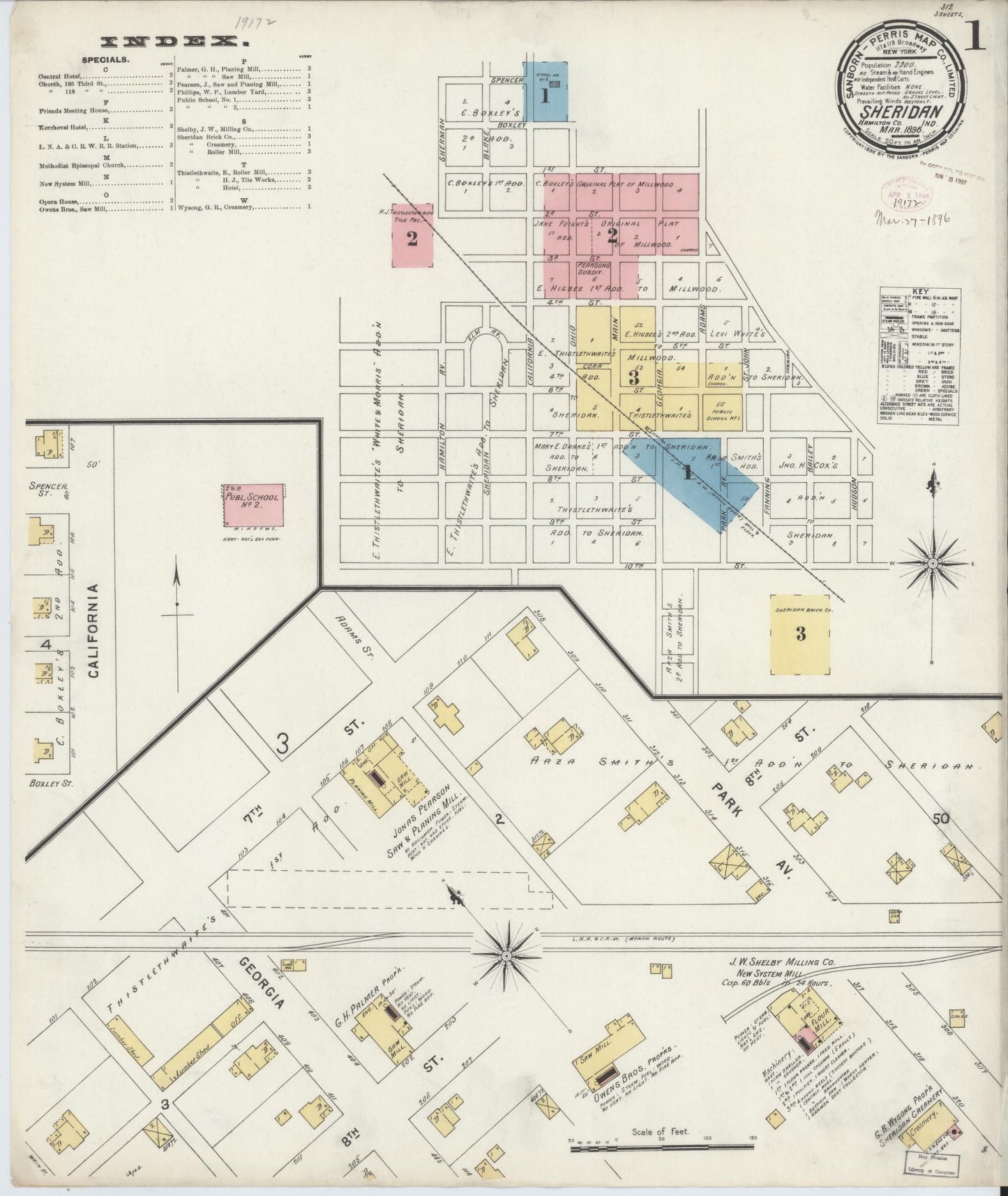 Sanborn Fire Insurance Map from Sheridan, Hamilton County, Indiana (1896), Sheet #0001 - Complete Map Set gallery image, historic Sanborn map, vintage wall art, Indiana Indiana