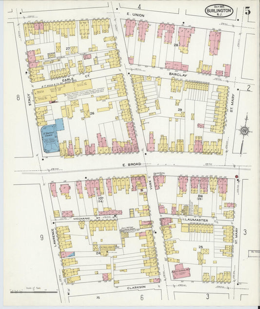 Sanborn Fire Insurance Map from Burlington, Burlington County, New Jersey (1915), Sheet #0005 - Historic Sanborn Fire Insurance Map Print, vintage old map wall art, antique decor, genealogy gift, New Jersey New Jersey map
