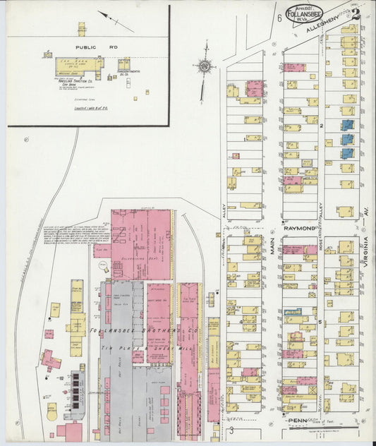 Sanborn Fire Insurance Map from Follansbee, Brooke County, West Virginia (1921), Sheet #0002 - Historic Sanborn Fire Insurance Map Print, vintage old map wall art, antique decor, genealogy gift, West Virginia West Virginia map