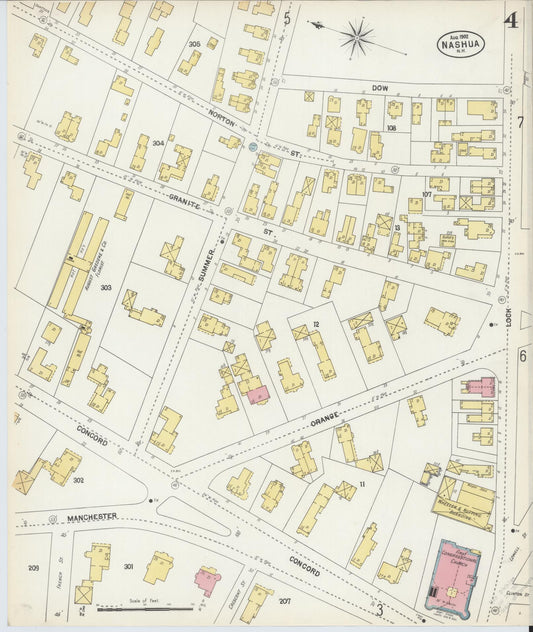 Sanborn Fire Insurance Map from Nashua, Hillsborough County, New Hampshire (1902), Sheet #0004 - Historic Sanborn Fire Insurance Map Print, vintage old map wall art, antique decor, genealogy gift, New Hampshire New Hampshire map