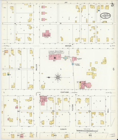 Sanborn Fire Insurance Map from Ligonier, Noble County, Indiana (1907), Sheet #0005 - Historic Sanborn Fire Insurance Map Print, vintage old map wall art, antique decor, genealogy gift, Indiana Indiana map