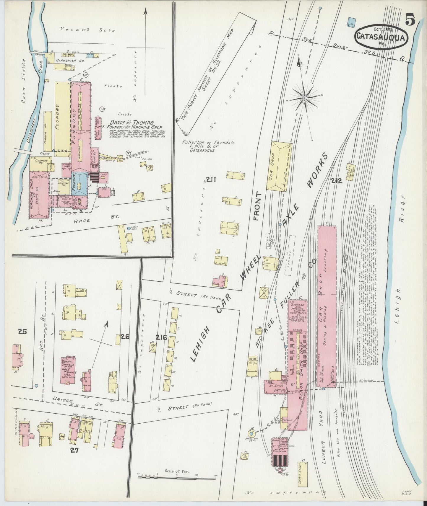 Sanborn Fire Insurance Map from Catasauqua, Lehigh County, Pennsylvania (1891), Sheet #0005 - Historic Sanborn Fire Insurance Map Print, vintage old map wall art, antique decor, genealogy gift, Pennsylvania Pennsylvania map