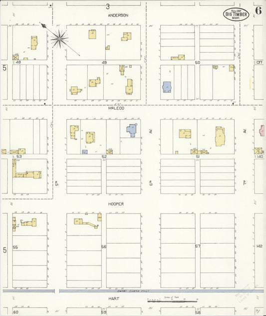 Sanborn Fire Insurance Map from Big Timber, Sweet Grass County, Montana (1907), Sheet #0006 - Historic Sanborn Fire Insurance Map Print, vintage old map wall art, antique decor, genealogy gift, Montana Montana map