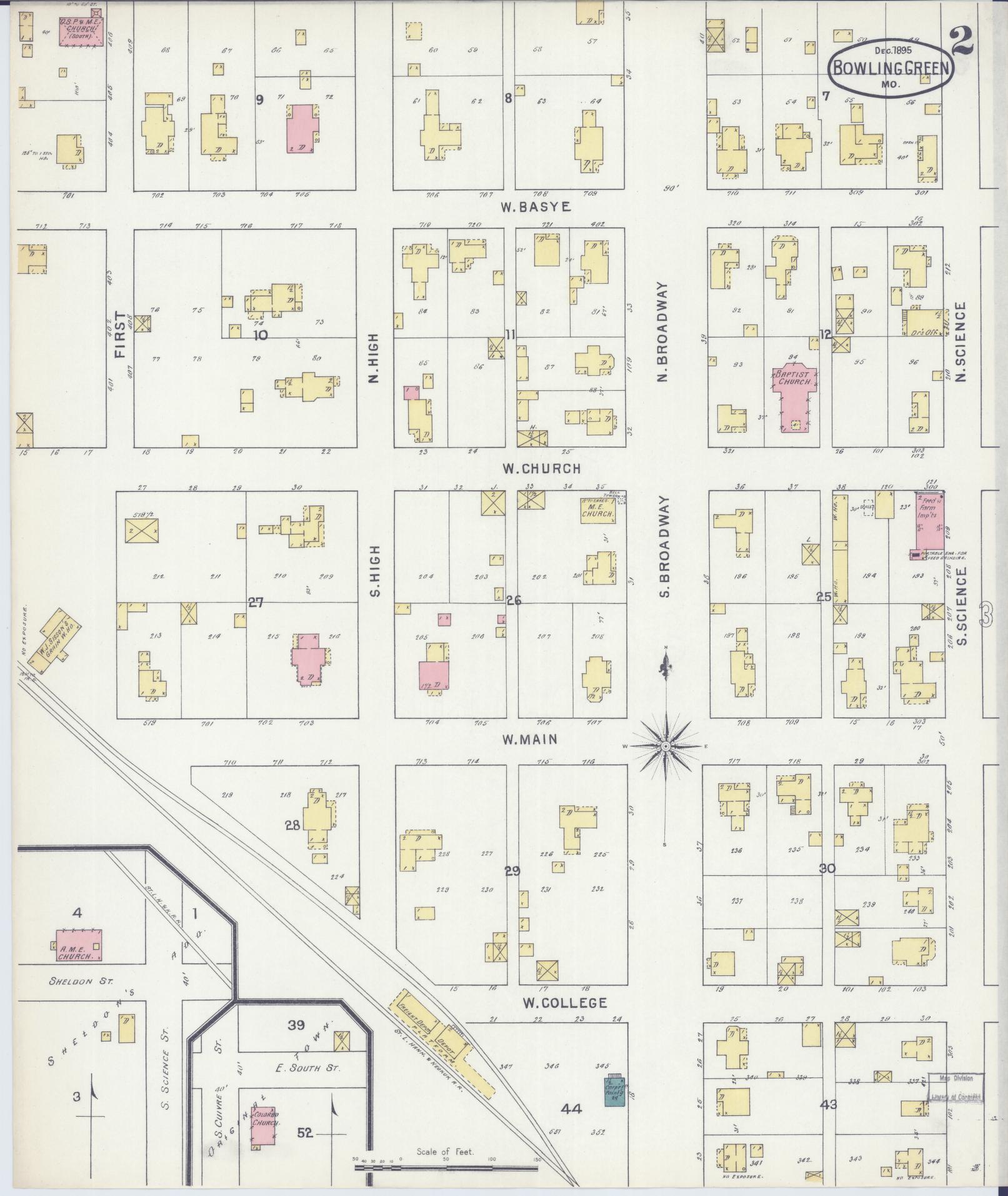 Sanborn Fire Insurance Map from Bowling Green, Pike County, Missouri (1895), Sheet #0002 - Complete Map Set gallery image, historic Sanborn map, vintage wall art, Missouri Missouri