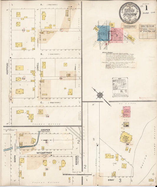 Sanborn Fire Insurance Map from Rathdrum, Kootenai County, Idaho (1932), Sheet #0001 - Complete Map Set gallery image, historic Sanborn map, vintage wall art, Idaho Idaho
