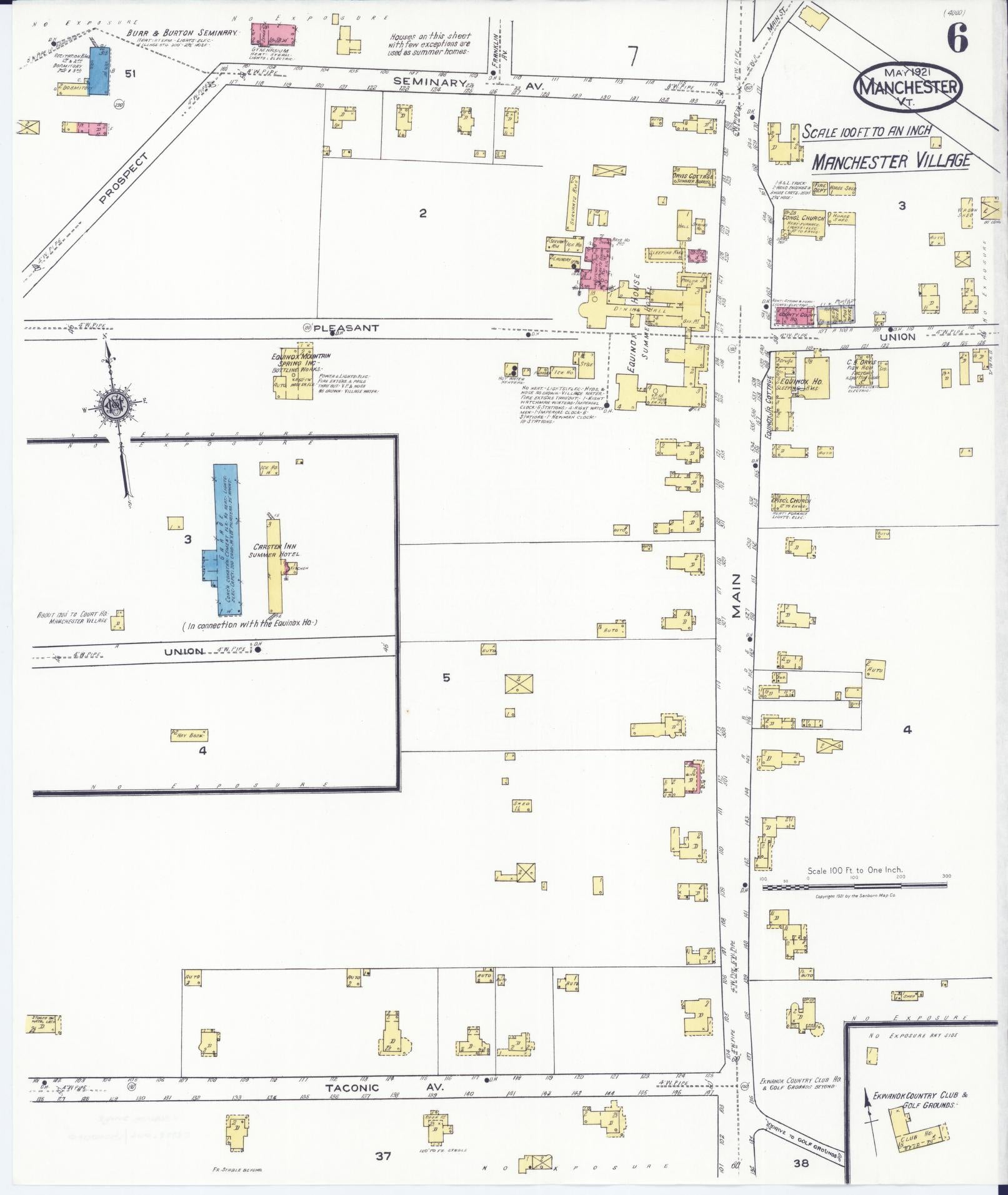 Sanborn Fire Insurance Map from Manchester, Bennington County, Vermont (1921), Sheet #0006 - Complete Map Set gallery image, historic Sanborn map, vintage wall art, Vermont Vermont