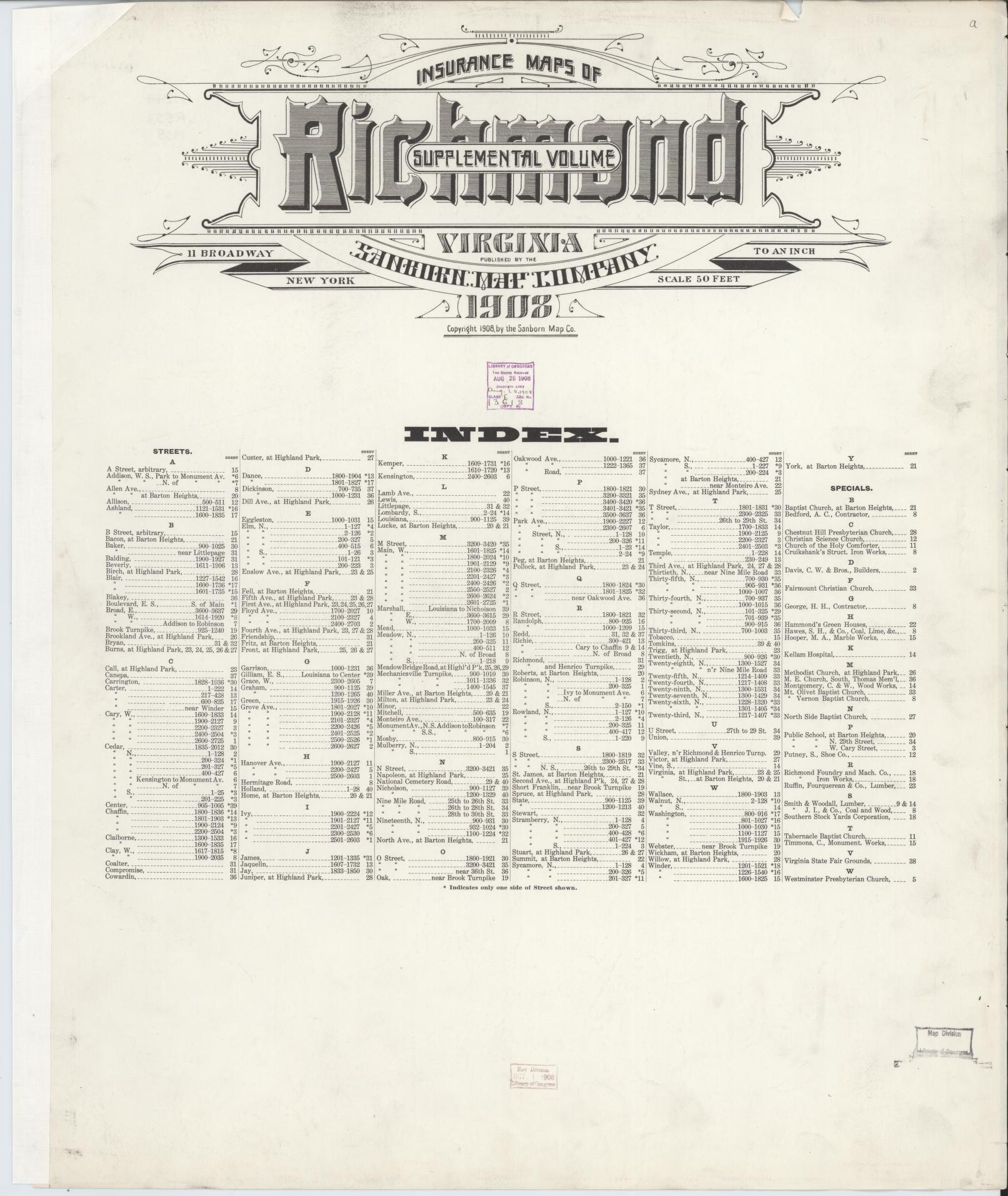 Sanborn Fire Insurance Map from Richmond, Independent Cities, Virginia. (1908) – Historic Sanborn Fire Insurance Map Print