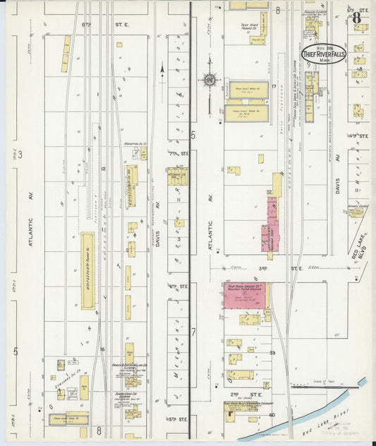 Sanborn Fire Insurance Map from Thief River Falls, Pennington County, Minnesota (1916), Sheet #0008 - Historic Sanborn Fire Insurance Map Print, vintage old map wall art, antique decor, genealogy gift, Minnesota Minnesota map