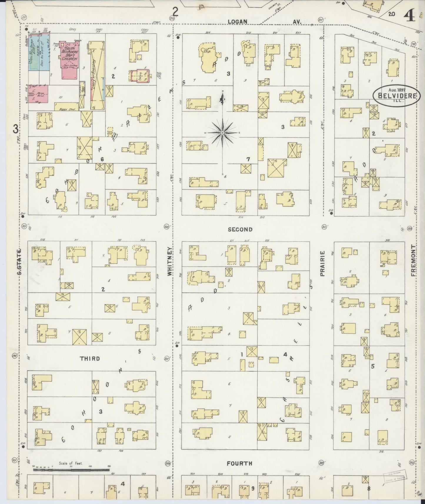 Sanborn Fire Insurance Map from Belvidere, Boone County, Illinois (1897), Sheet #0004 - Complete Map Set gallery image, historic Sanborn map, vintage wall art, Illinois Illinois