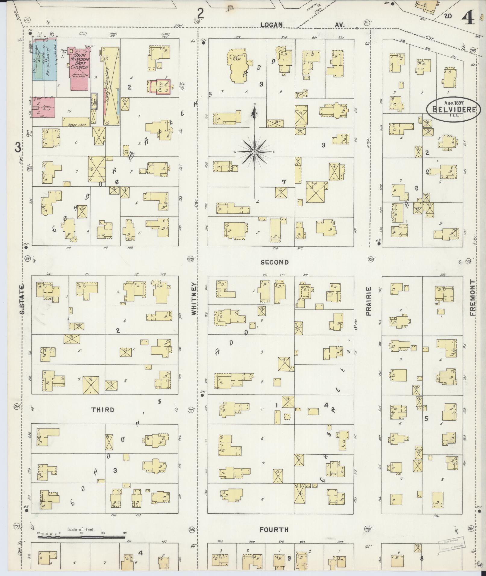 Sanborn Fire Insurance Map from Belvidere, Boone County, Illinois (1897), Sheet #0004 - Complete Map Set gallery image, historic Sanborn map, vintage wall art, Illinois Illinois