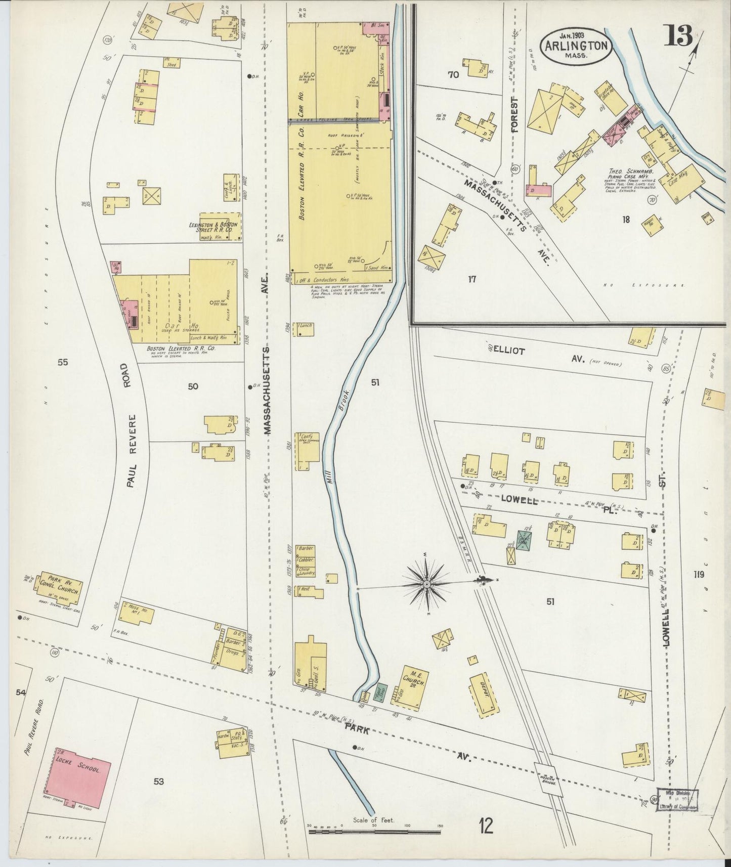 Sanborn Fire Insurance Map from Arlington, Middlesex County, Massachusetts (1903), Sheet #0013 - Complete Map Set gallery image, historic Sanborn map, vintage wall art, Massachusetts Massachusetts