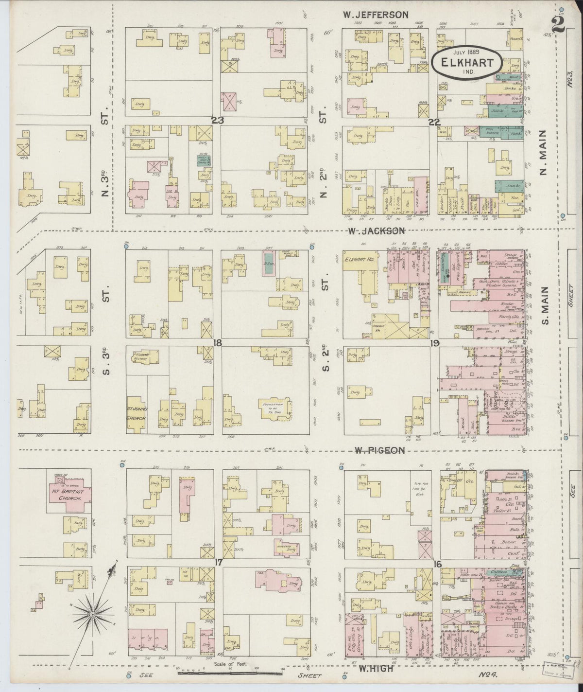 Sanborn Fire Insurance Map from Elkhart, Elkhart County, Indiana (1889), Sheet #0002 - Historic Sanborn Fire Insurance Map Print, vintage old map wall art, antique decor, genealogy gift, Indiana Indiana map