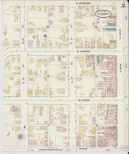 Sanborn Fire Insurance Map from Elkhart, Elkhart County, Indiana (1889), Sheet #0002 - Historic Sanborn Fire Insurance Map Print, vintage old map wall art, antique decor, genealogy gift, Indiana Indiana map
