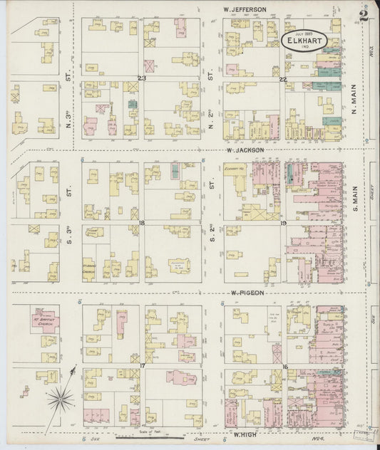Sanborn Fire Insurance Map from Elkhart, Elkhart County, Indiana (1889), Sheet #0002 - Historic Sanborn Fire Insurance Map Print, vintage old map wall art, antique decor, genealogy gift, Indiana Indiana map