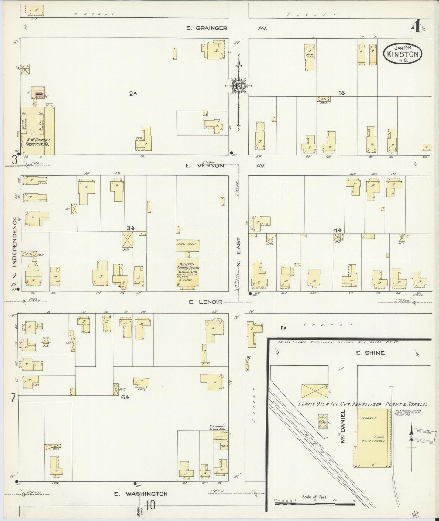 Sanborn Fire Insurance Map from Kinston, Lenoir County, North Carolina (1914), Sheet #0004 - Complete Map Set gallery image, historic Sanborn map, vintage wall art, North Carolina North Carolina