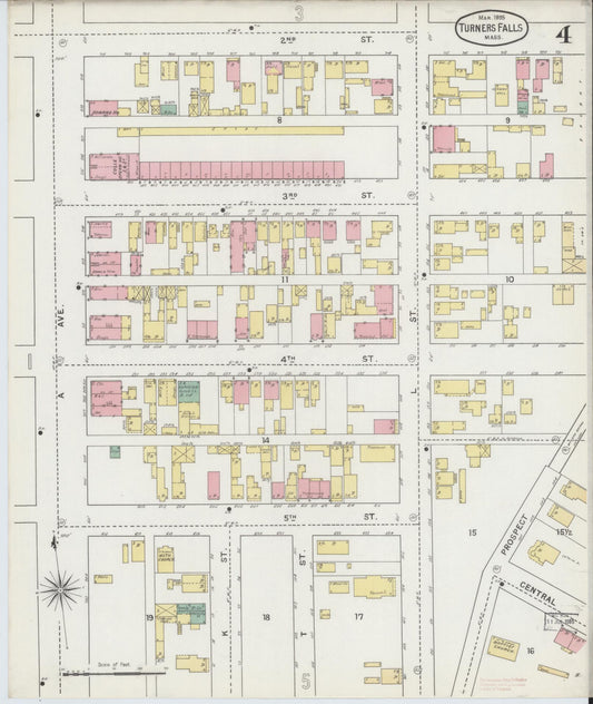 Sanborn Fire Insurance Map from Turners Falls, Franklin County, Massachusetts (1895), Sheet #0004 - Historic Sanborn Fire Insurance Map Print, vintage old map wall art, antique decor, genealogy gift, Massachusetts Massachusetts map