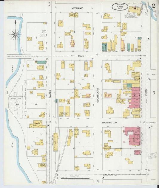 Sanborn Fire Insurance Map from Hart, Oceana County, Michigan (1900), Sheet #0002 - Historic Sanborn Fire Insurance Map Print, vintage old map wall art, antique decor, genealogy gift, Michigan Michigan map