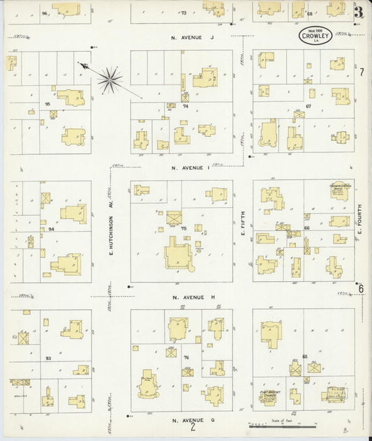 Sanborn Fire Insurance Map from Crowley, Acadia Parish, Louisiana (1909), Sheet #0003 - Historic Sanborn Fire Insurance Map Print, vintage old map wall art, antique decor, genealogy gift, Louisiana Louisiana map