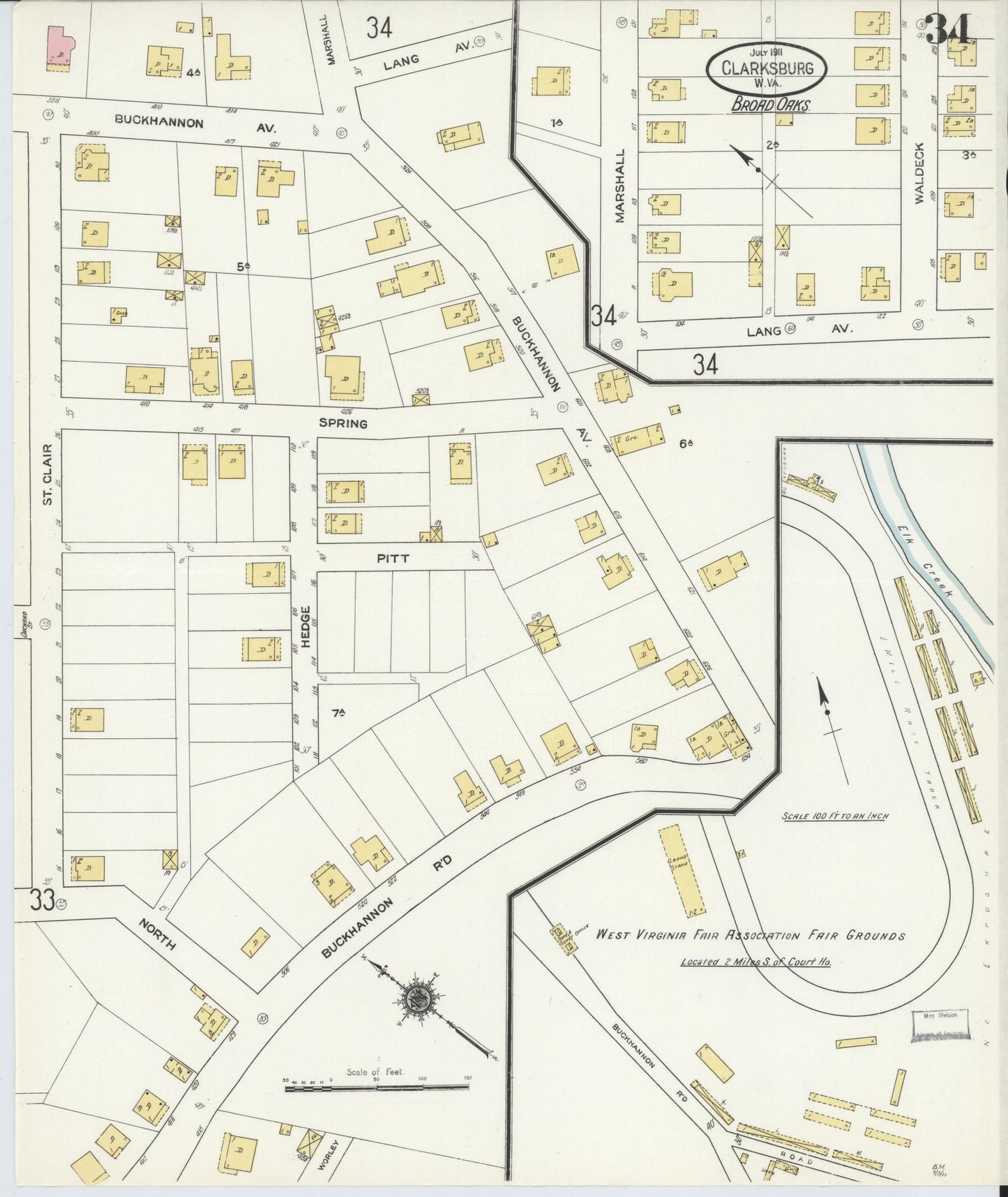 Sanborn Fire Insurance Map from Clarksburg, Harrison County, West Virginia (1911), Sheet #0034 - Complete Map Set gallery image, historic Sanborn map, vintage wall art, West Virginia West Virginia