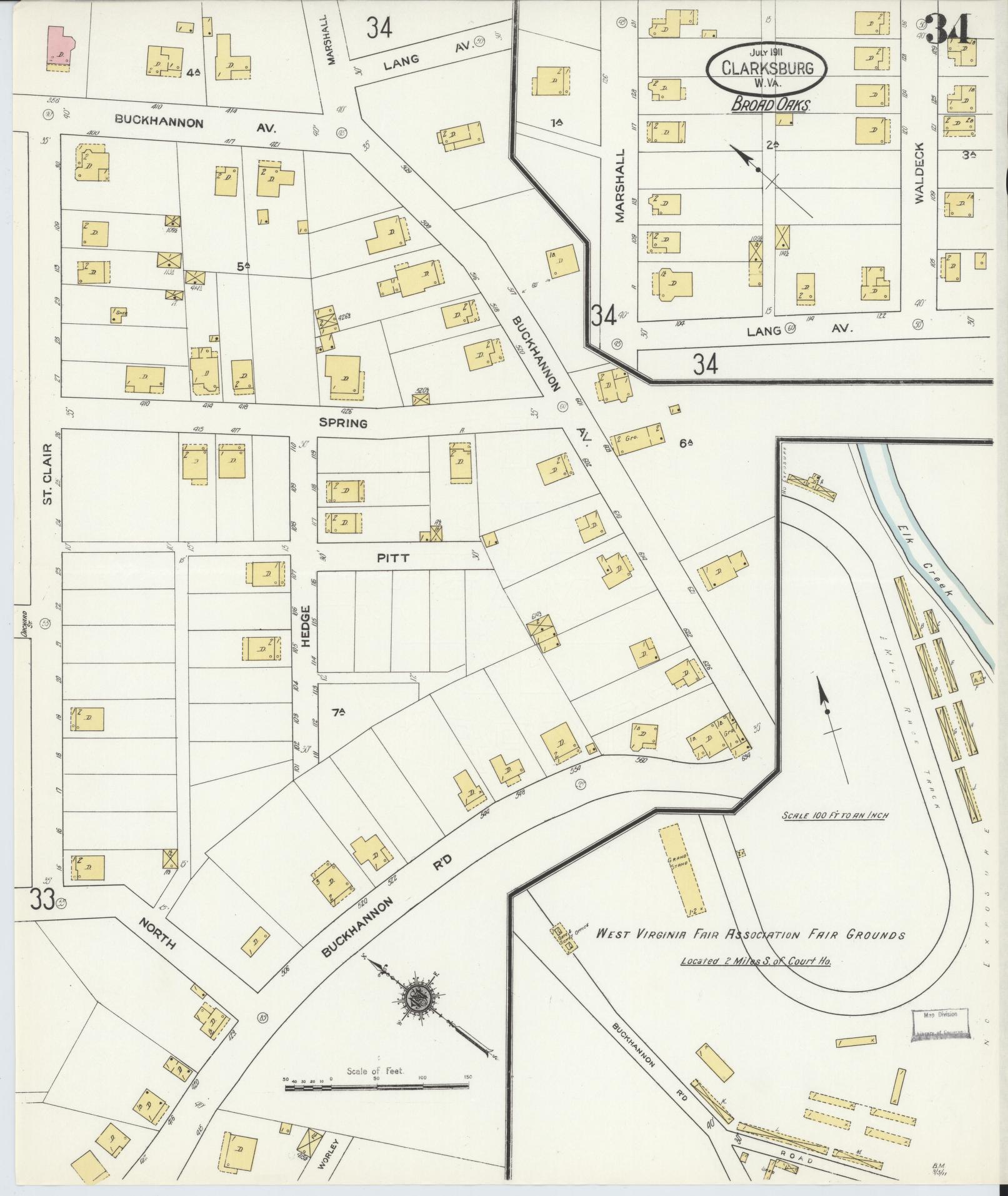 Sanborn Fire Insurance Map from Clarksburg, Harrison County, West Virginia (1911), Sheet #0034 - Complete Map Set gallery image, historic Sanborn map, vintage wall art, West Virginia West Virginia