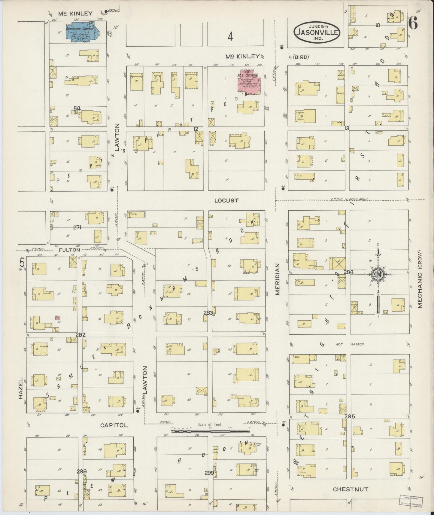 Sanborn Fire Insurance Map from Jasonville, Greene County, Indiana (1915), Sheet #0006 - Complete Map Set gallery image, historic Sanborn map, vintage wall art, Indiana Indiana