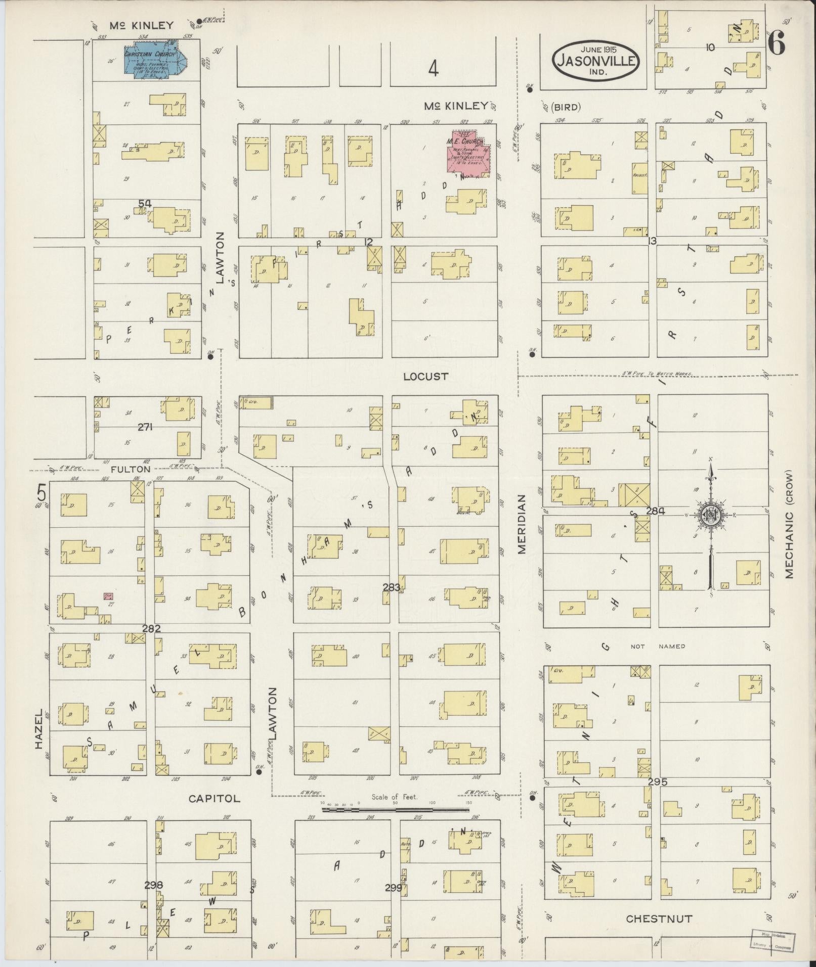 Sanborn Fire Insurance Map from Jasonville, Greene County, Indiana (1915), Sheet #0006 - Complete Map Set gallery image, historic Sanborn map, vintage wall art, Indiana Indiana