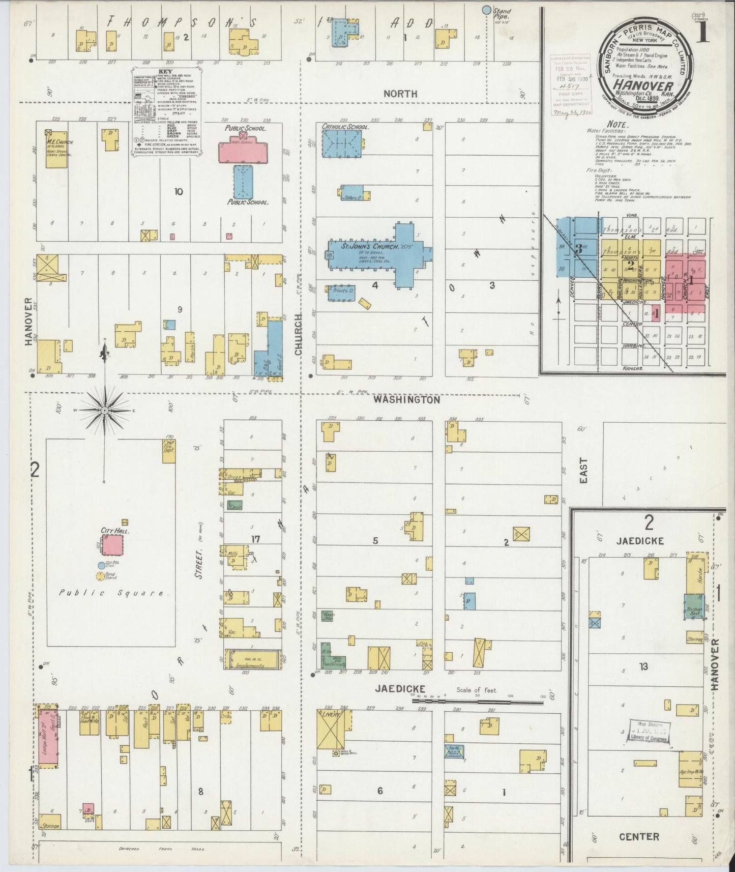 Sanborn Fire Insurance Map from Hanover, Washington County, Kansas (1899), Sheet #0001 - Complete Map Set gallery image, historic Sanborn map, vintage wall art, Kansas Kansas