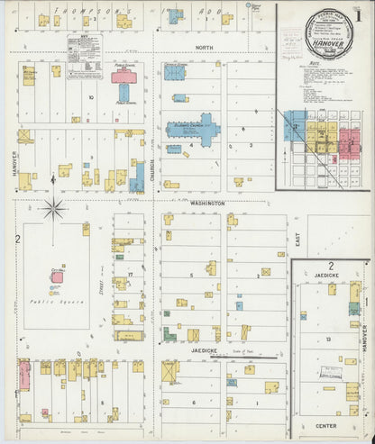 Sanborn Fire Insurance Map from Hanover, Washington County, Kansas (1899), Sheet #0001 - Complete Map Set gallery image, historic Sanborn map, vintage wall art, Kansas Kansas