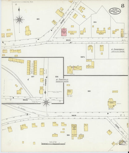 Sanborn Fire Insurance Map from Grafton, Worcester County, Massachusetts (1904), Sheet #0008 - Historic Sanborn Fire Insurance Map Print, vintage old map wall art, antique decor, genealogy gift, Massachusetts Massachusetts map