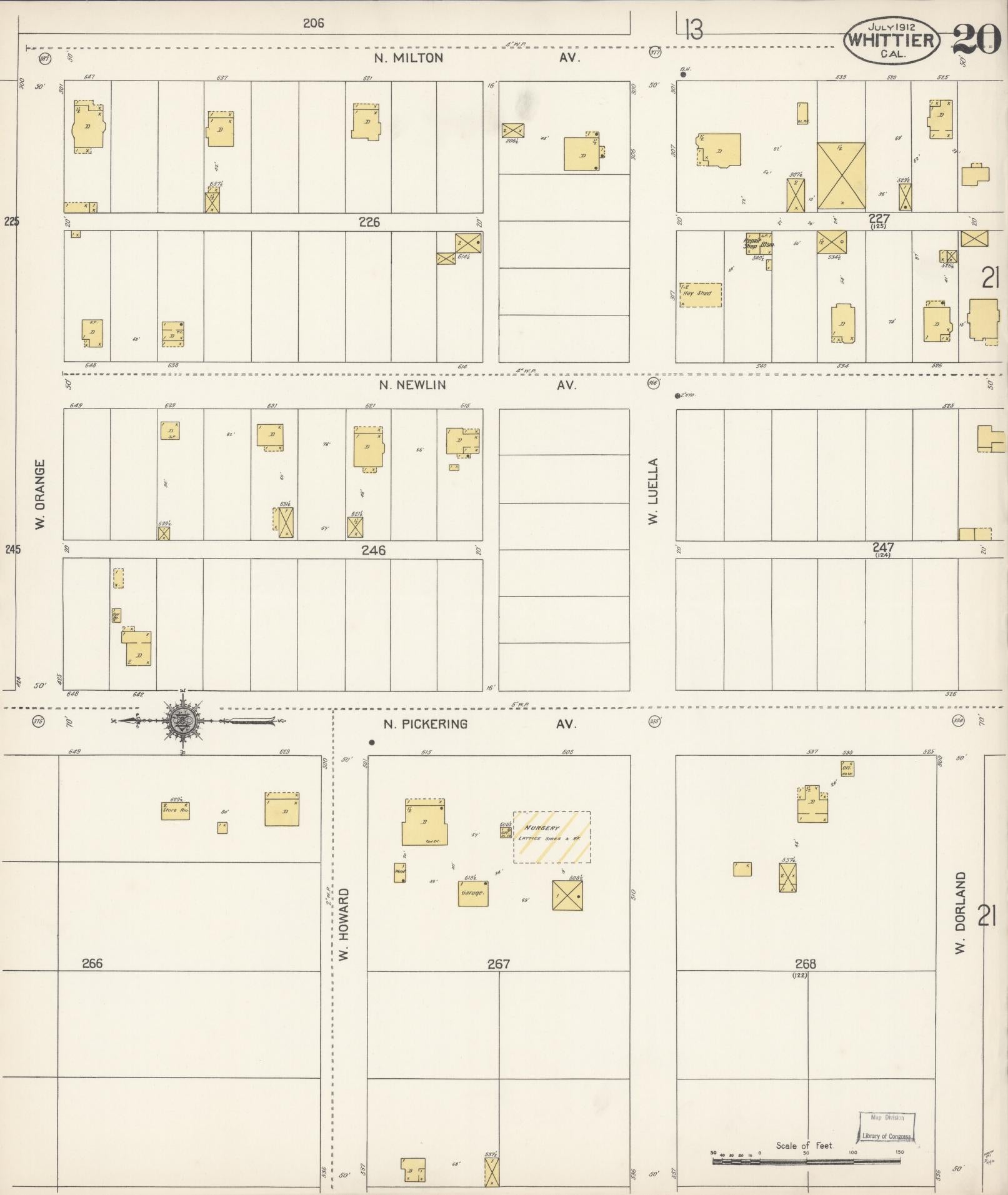 Sanborn Fire Insurance Map from Whittier, Los Angeles County, California (1912), Sheet #0020 - Complete Map Set gallery image, historic Sanborn map, vintage wall art, California California