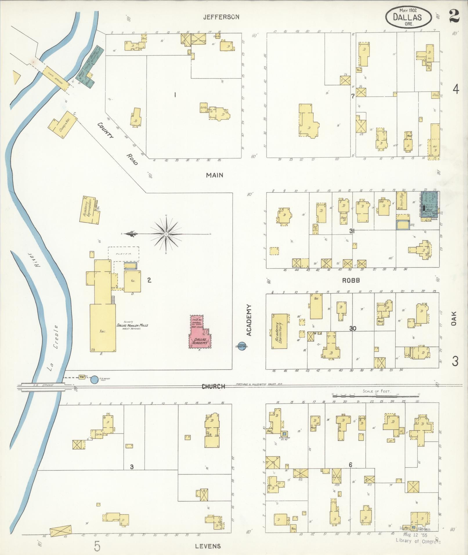 Sanborn Fire Insurance Map from Dallas, Polk County, Oregon (1902), Sheet #0002 - Historic Sanborn Fire Insurance Map Print, vintage old map wall art, antique decor, genealogy gift, Oregon Oregon map