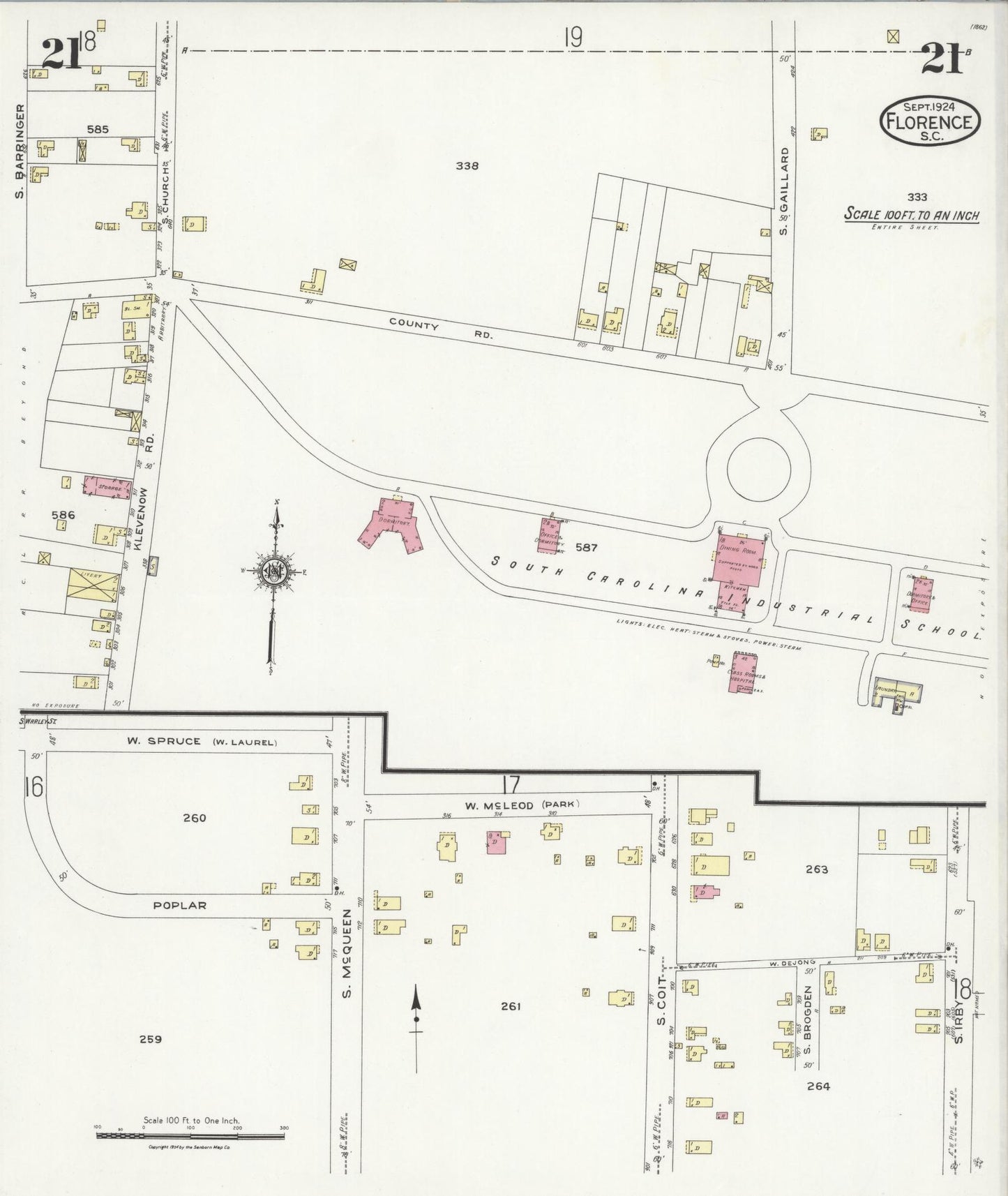 Sanborn Fire Insurance Map from Florence, Florence County, South Carolina (1924), Sheet #0021 - Complete Map Set gallery image, historic Sanborn map, vintage wall art, South Carolina South Carolina