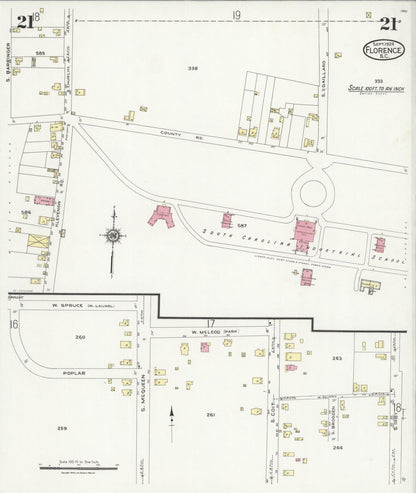 Sanborn Fire Insurance Map from Florence, Florence County, South Carolina (1924), Sheet #0021 - Complete Map Set gallery image, historic Sanborn map, vintage wall art, South Carolina South Carolina