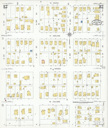 Sanborn Fire Insurance Map from Austin, Mower County, Minnesota (1926), Sheet #0012 - Historic Sanborn Fire Insurance Map Print, vintage old map wall art, antique decor, genealogy gift, Minnesota Minnesota map