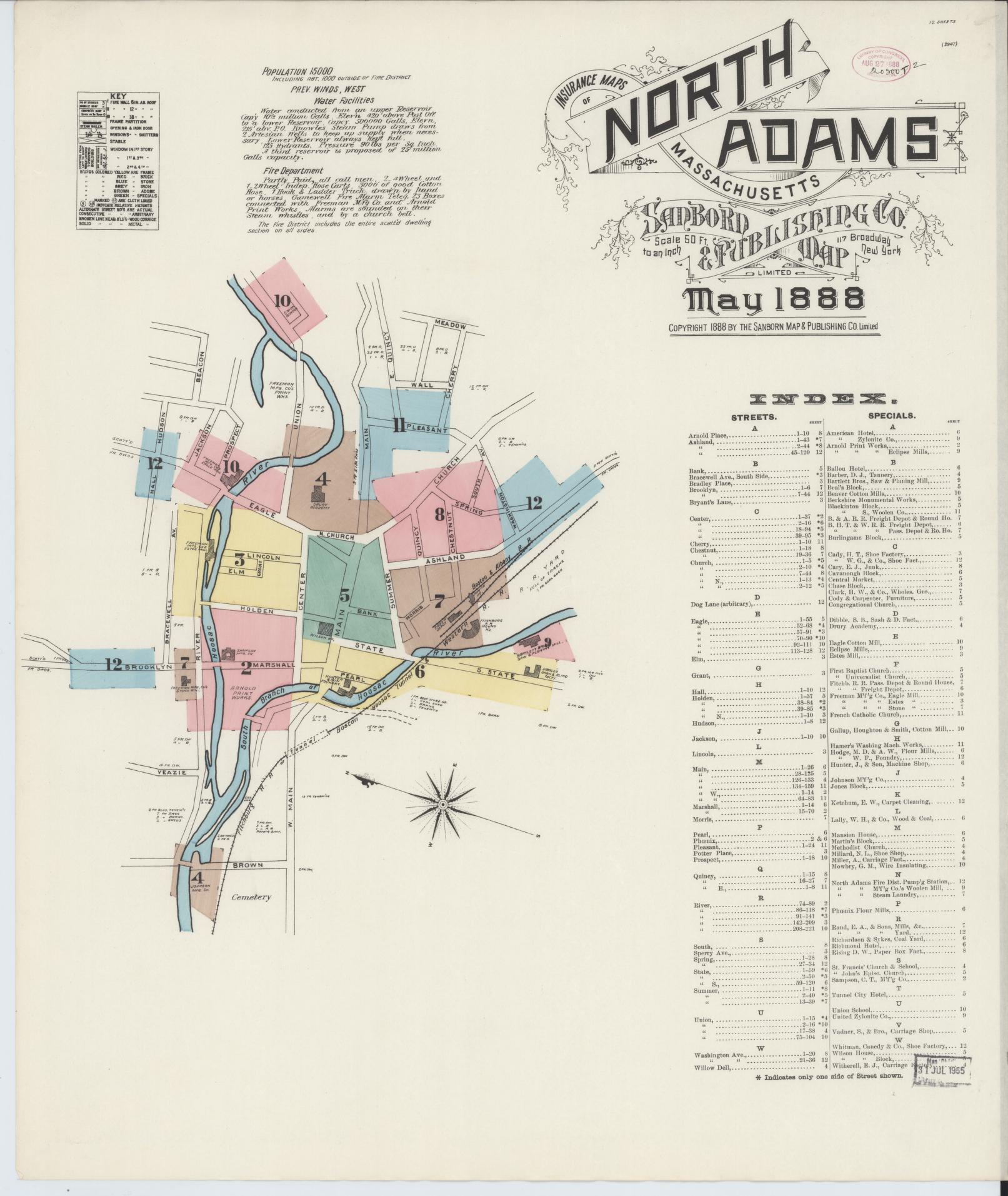 Sanborn Fire Insurance Map from North Adams, Berkshire County, Massachusetts (1888), Sheet #0001 - Complete Map Set gallery image, historic Sanborn map, vintage wall art, Massachusetts Massachusetts