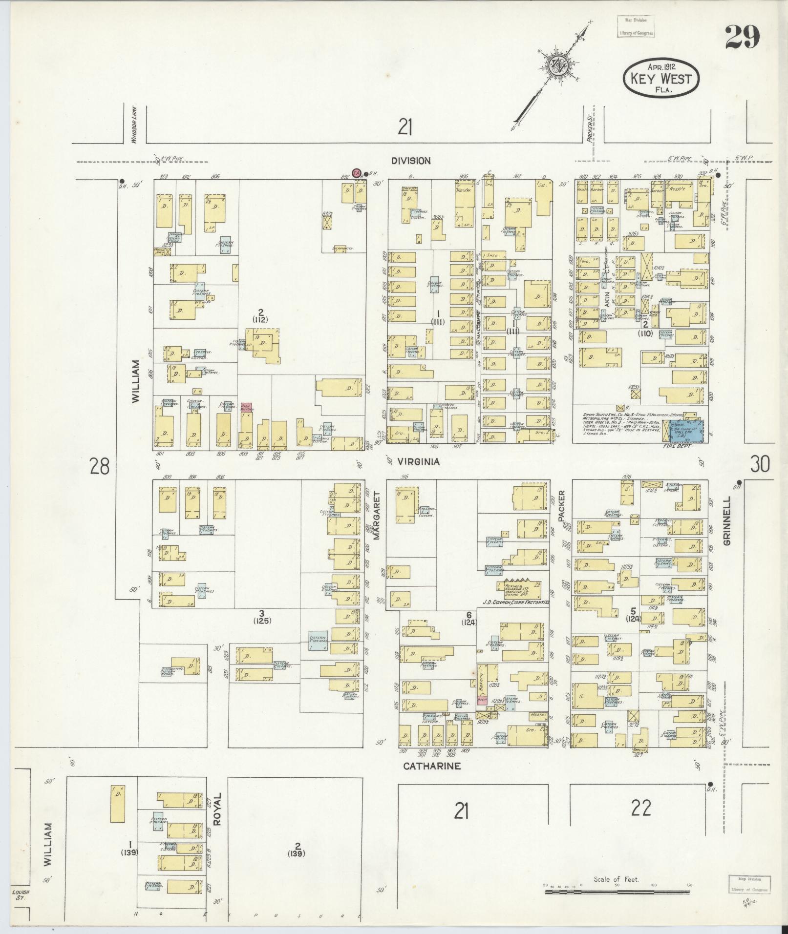 Sanborn Fire Insurance Map from Key West, Monroe County, Florida (1912), Sheet #0029 - Complete Map Set gallery image, historic Sanborn map, vintage wall art, Florida Florida