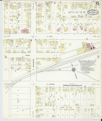 Sanborn Fire Insurance Map from Circleville, Pickaway County, Ohio (1914), Sheet #0015 - Historic Sanborn Fire Insurance Map Print, vintage old map wall art, antique decor, genealogy gift, Ohio Ohio map