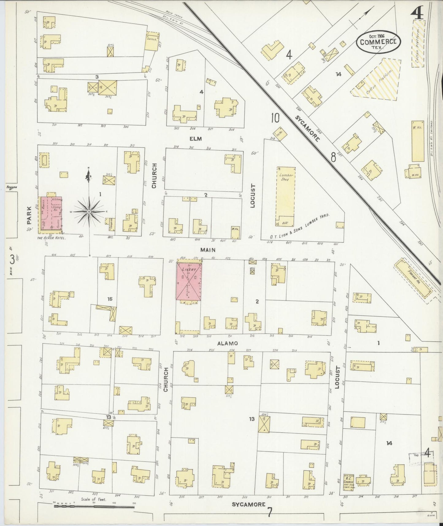 Sanborn Fire Insurance Map from Commerce, Hunt County, Texas (1906), Sheet #0004 - Historic Sanborn Fire Insurance Map Print, vintage old map wall art, antique decor, genealogy gift, Texas Texas map