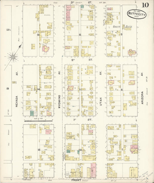Sanborn Fire Insurance Map from Butte, Silver Bow County, Montana (1890), Sheet #0010 - Historic Sanborn Fire Insurance Map Print, vintage old map wall art, antique decor, genealogy gift, Montana Montana map