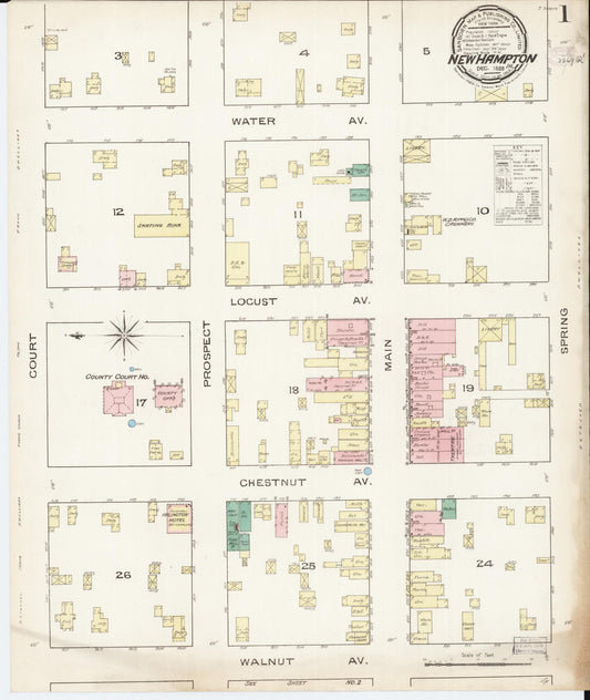 Sanborn Fire Insurance Map from New Hampton, Chickasaw County, Iowa (1885), Sheet #0001 - Historic Sanborn Fire Insurance Map Print, vintage old map wall art