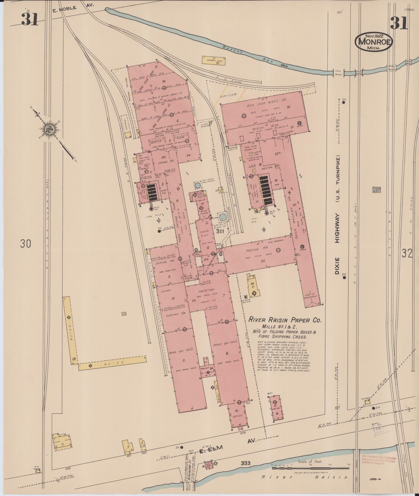 Sanborn Fire Insurance Map from Monroe, Monroe County, Michigan (1922), Sheet #0031 - Complete Map Set gallery image, historic Sanborn map, vintage wall art, Michigan Michigan
