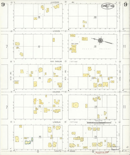 Sanborn Fire Insurance Map from Carmel By The Sea, Monterey County, California (1924), Sheet #0009 - Historic Sanborn Fire Insurance Map Print, vintage old map wall art, antique decor, genealogy gift, California California map