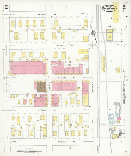 Sanborn Fire Insurance Map from Goose Creek, Harris County, Texas (1926), Sheet #0002 - Historic Sanborn Fire Insurance Map Print, vintage old map wall art, antique decor, genealogy gift, Texas Texas map