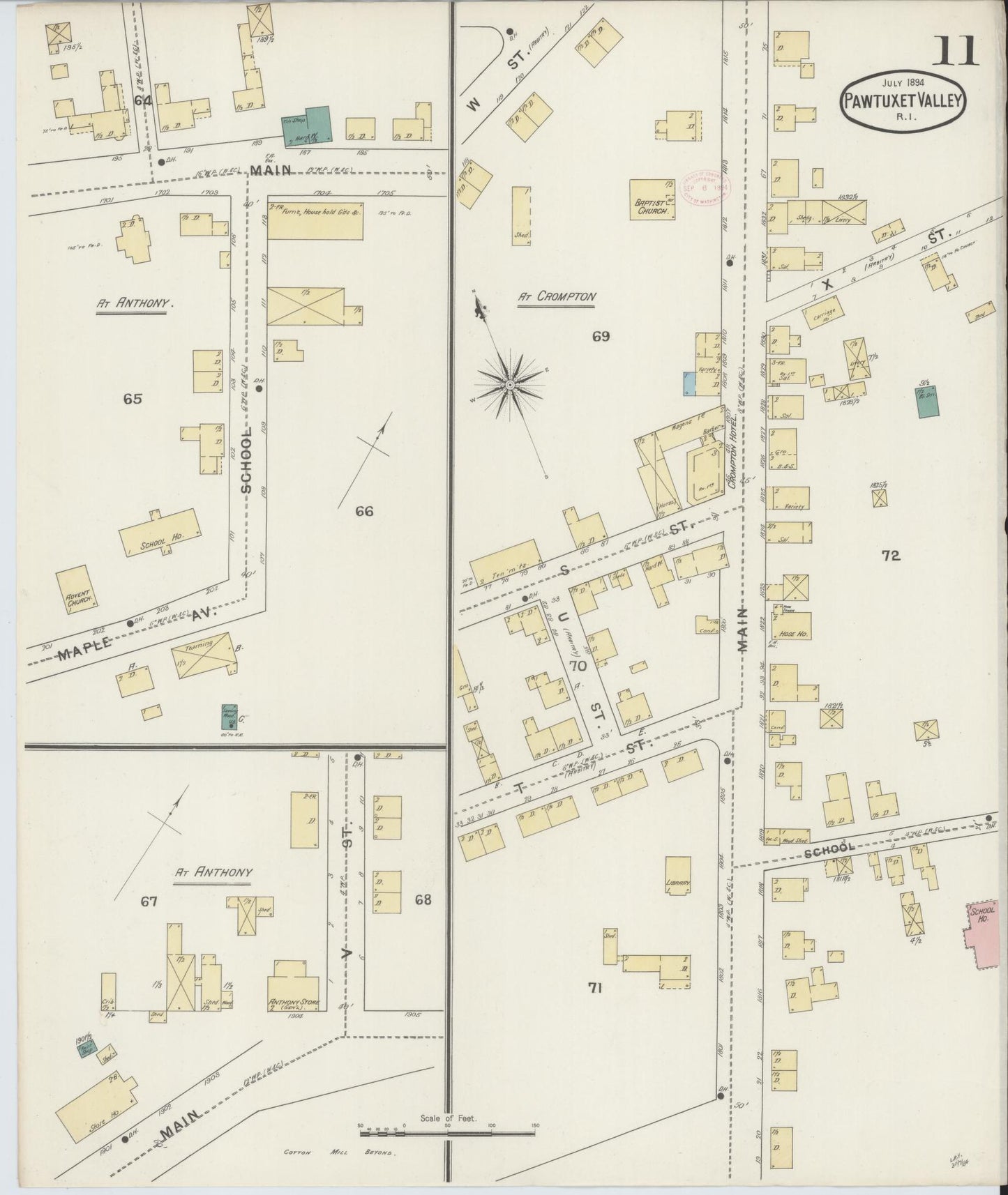 Sanborn Fire Insurance Map from Pawtuxet Valley, Kent and Providence Counties, Rhode Island (1894), Sheet #0011 - Historic Sanborn Fire Insurance Map Print, vintage old map wall art, antique decor, genealogy gift, Rhode Island Rhode Island map