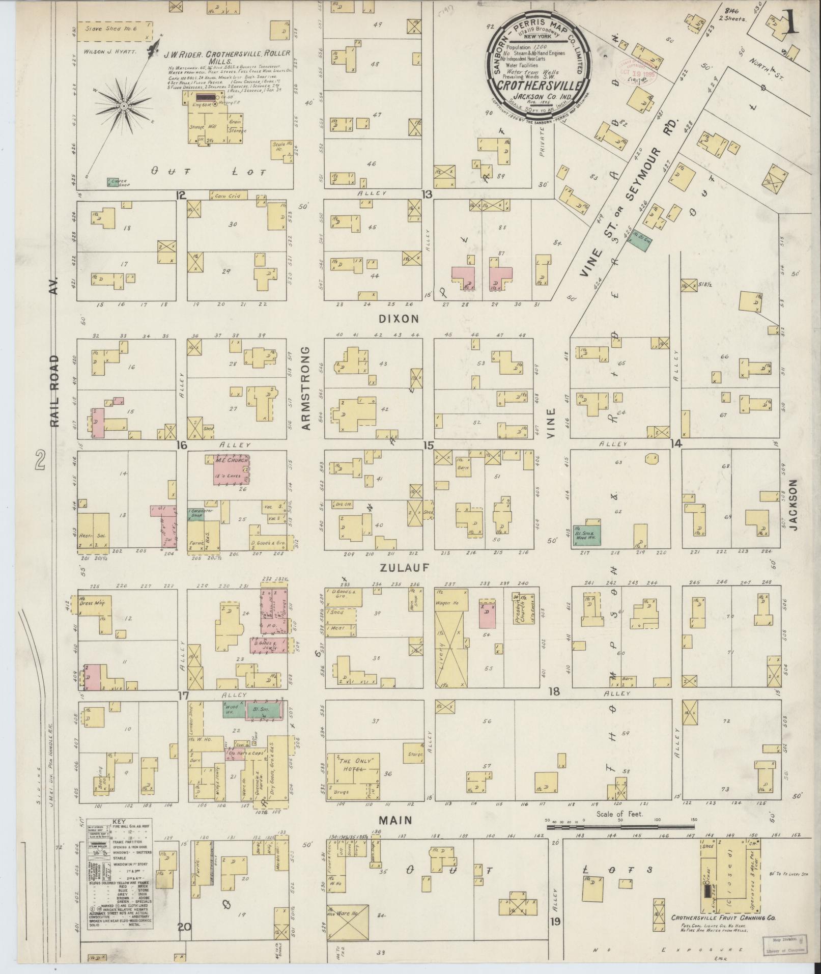 Sanborn Fire Insurance Map from Crothersville, Jackson County, Indiana (1895), Sheet #0001 - Complete Map Set gallery image, historic Sanborn map, vintage wall art, Indiana Indiana